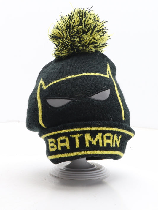 Batman Boys Black Geometric Acrylic Bobble Hat One Size