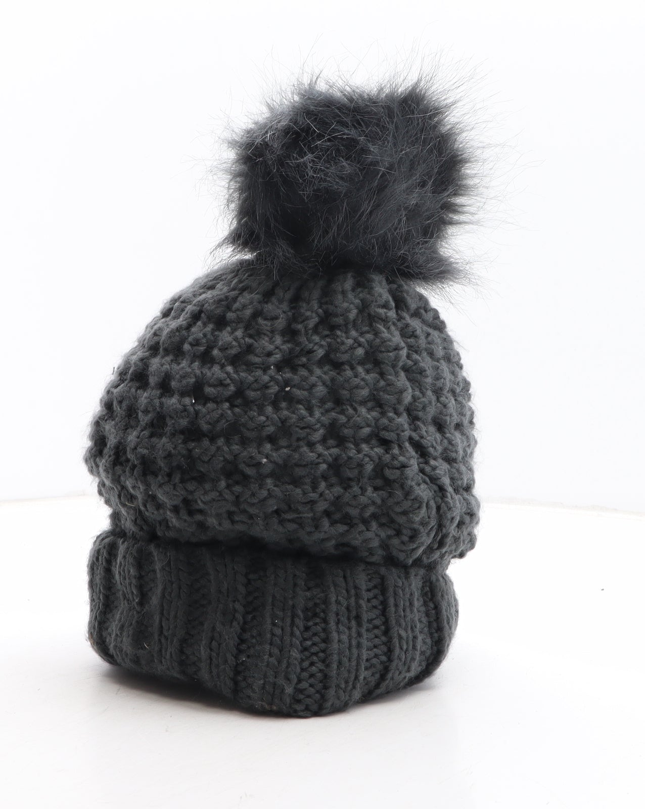 Owkay Womens Grey Acrylic Bobble Hat One Size