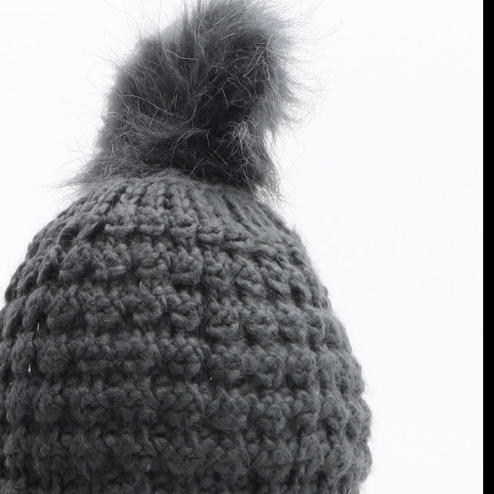 Owkay Womens Grey Acrylic Bobble Hat One Size