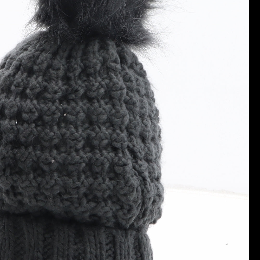 Owkay Womens Grey Acrylic Bobble Hat One Size