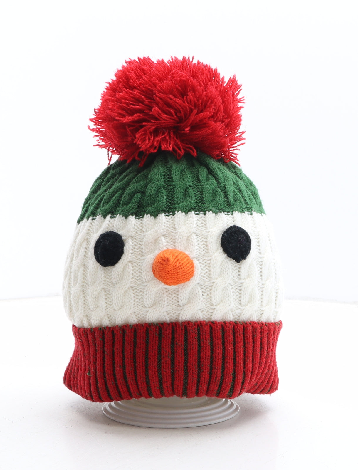 George Boys Multicoloured Striped Acrylic Bobble Hat One Size - Snowman