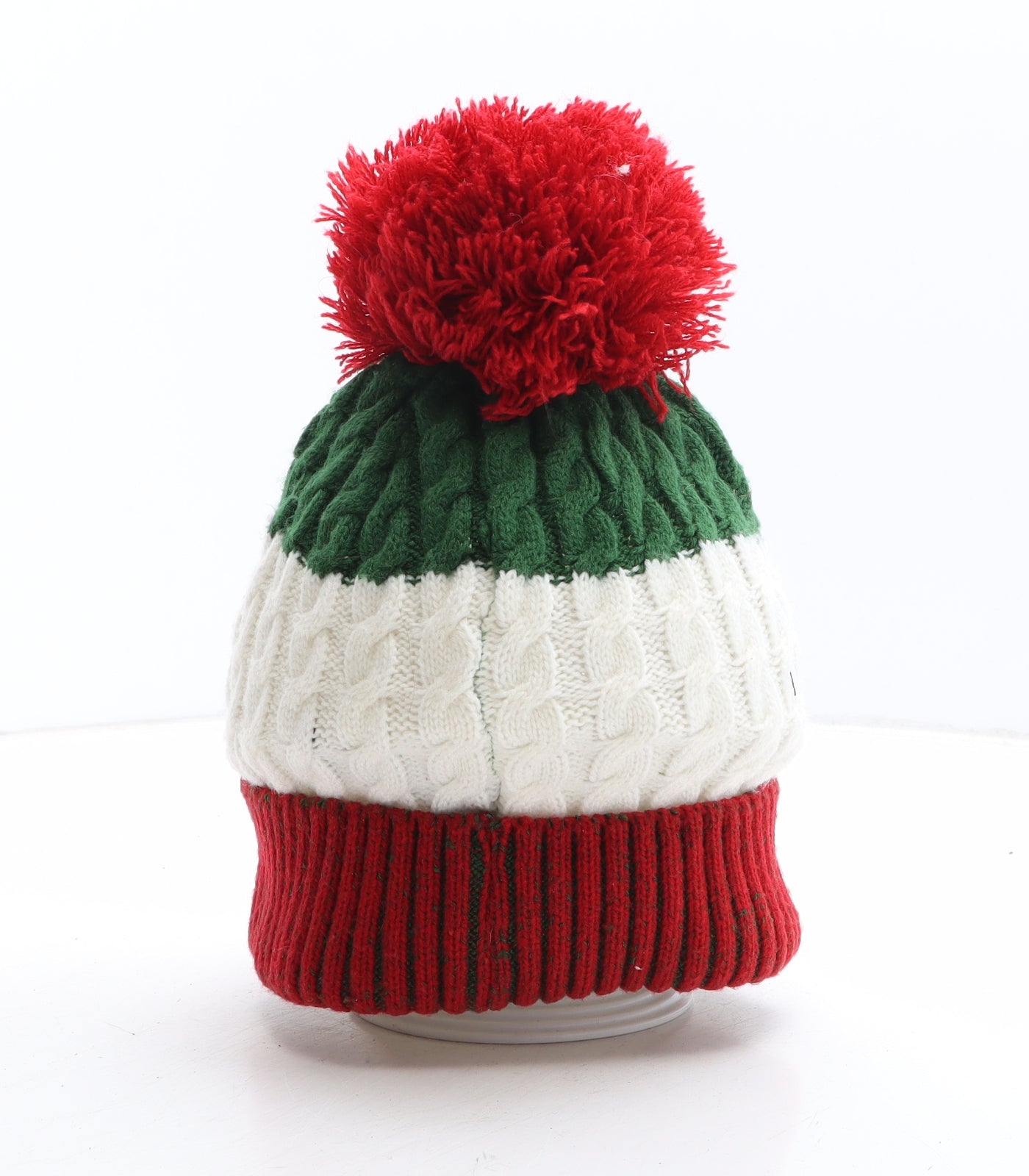 George Boys Multicoloured Striped Acrylic Bobble Hat One Size - Snowman