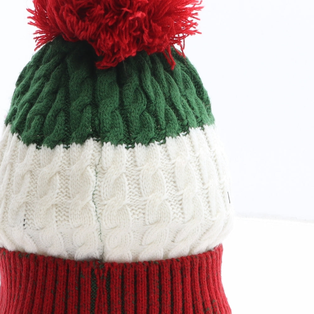 George Boys Multicoloured Striped Acrylic Bobble Hat One Size - Snowman