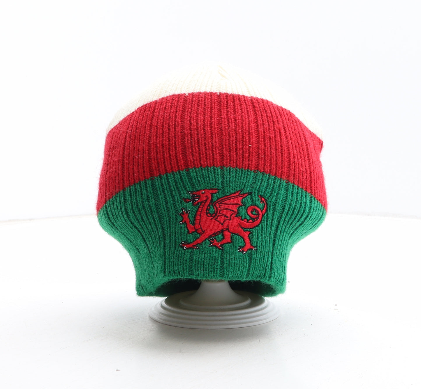 Wales Mens Multicoloured Striped Acrylic Beanie One Size - Welsh Dragon