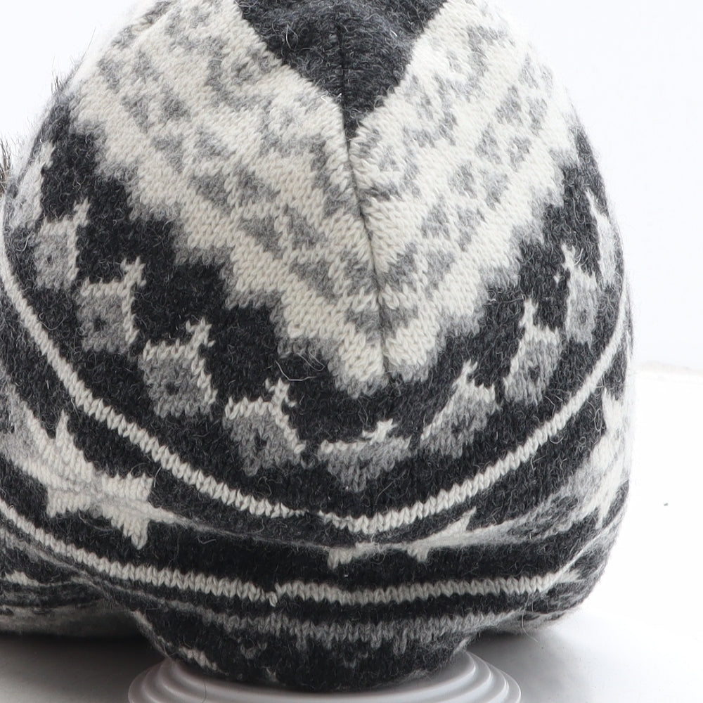 Quattro Mens Grey Geometric Acrylic Beanie One Size