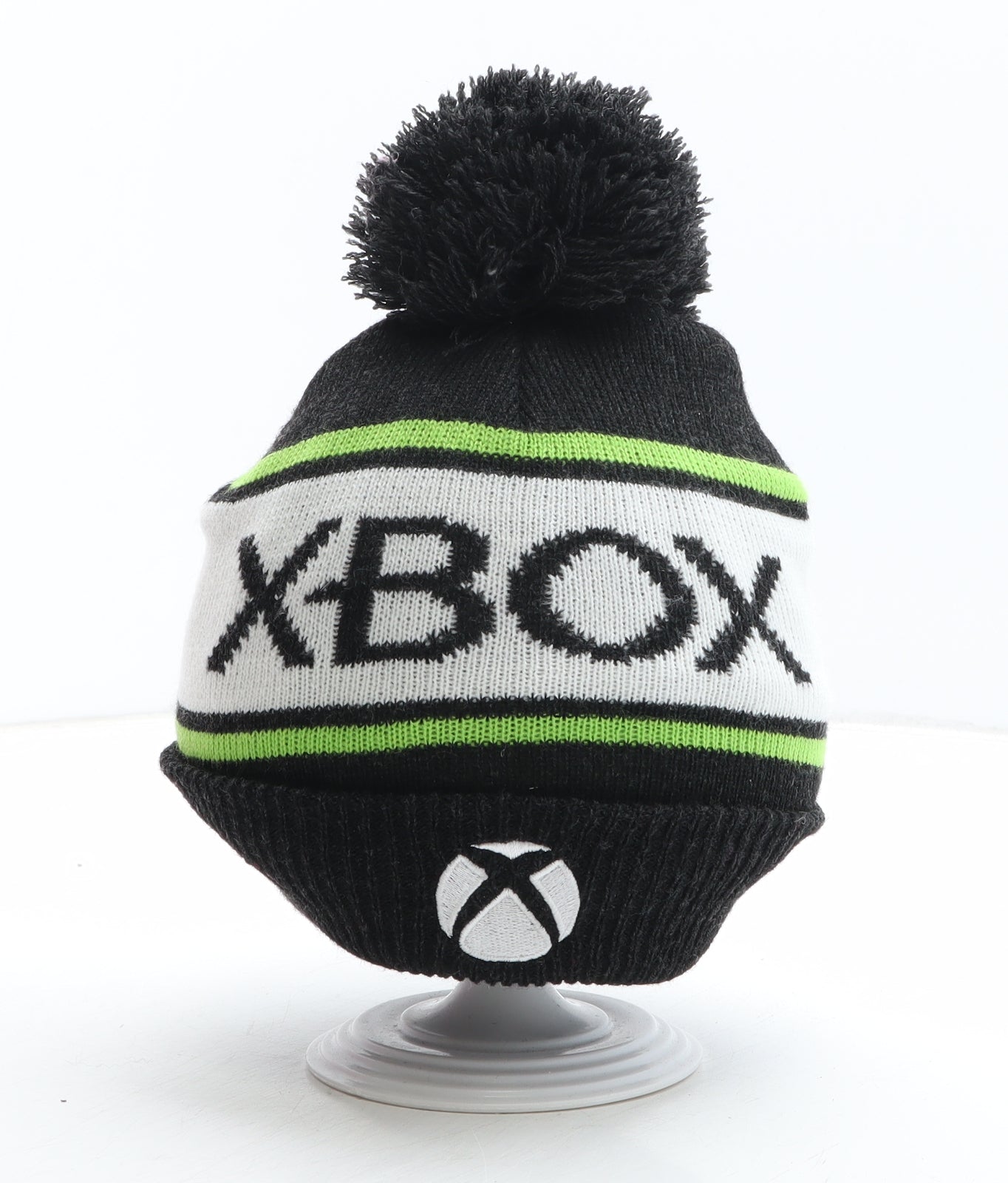 Primark Boys Black Colourblock Acrylic Bobble Hat One Size - XBOX