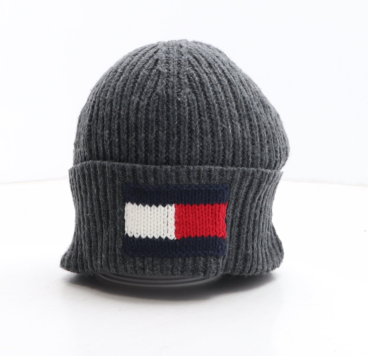 Tommy Hilfiger Mens Grey Wool Beanie One Size - Logo