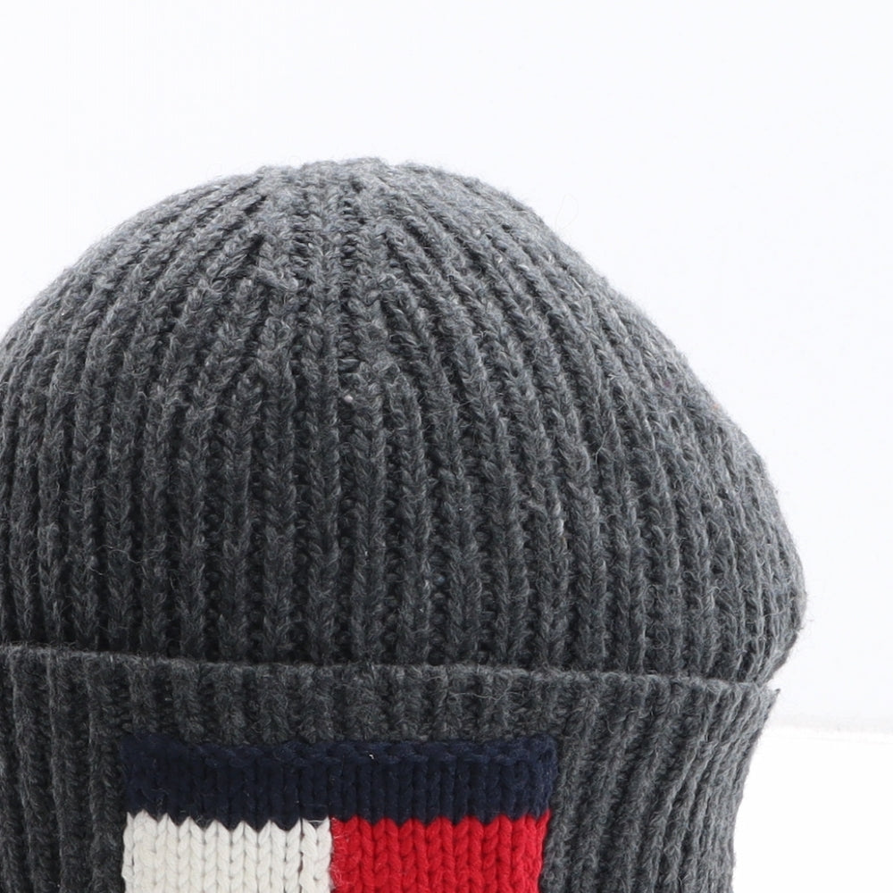 Tommy Hilfiger Mens Grey Wool Beanie One Size - Logo