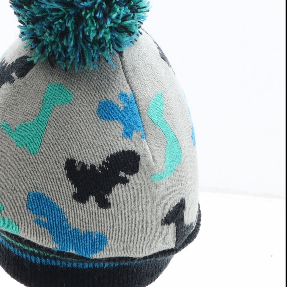 Nutmeg Boys Grey Geometric Acrylic Bobble Hat One Size - Dinosaurs