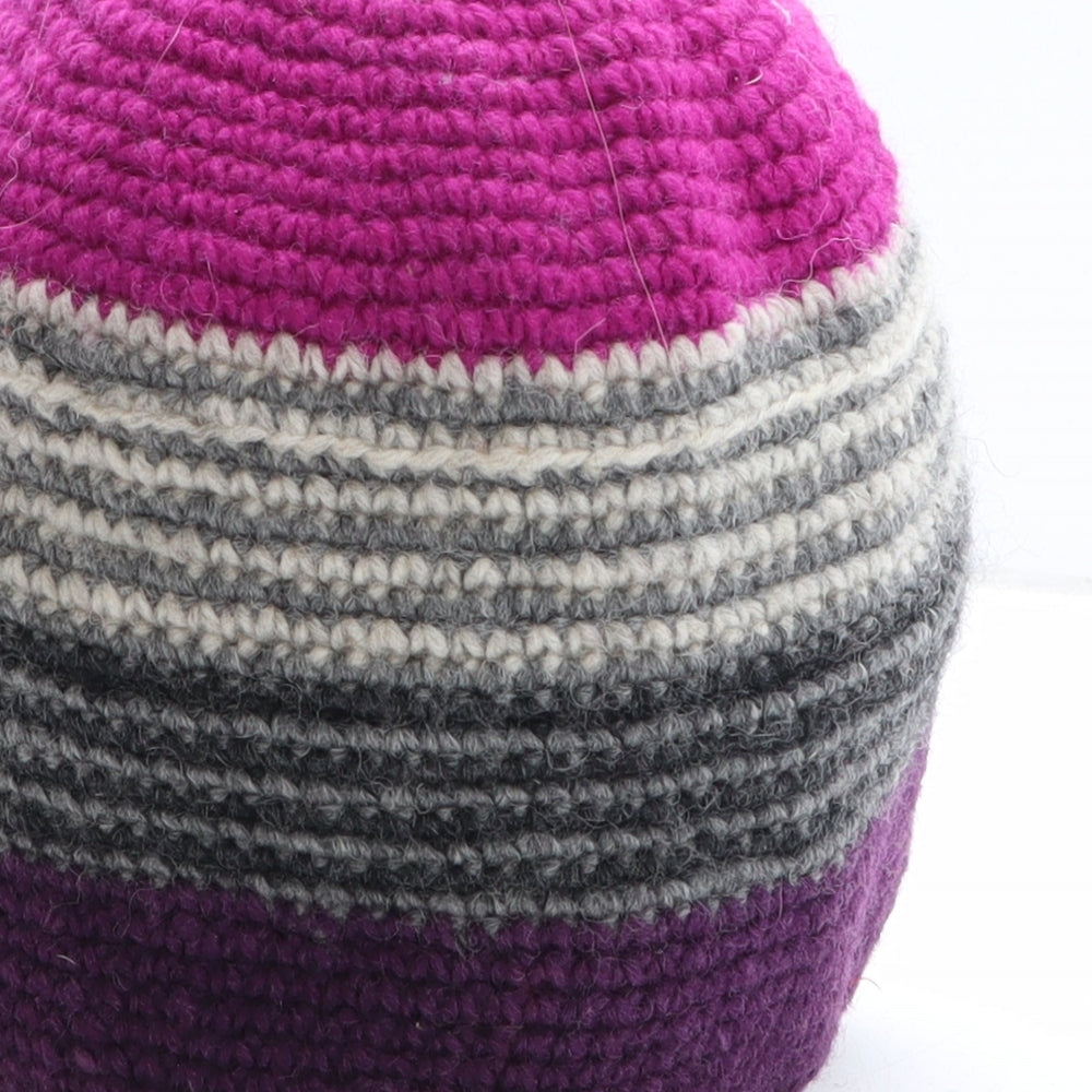 KuSan Womens Purple Striped Wool Beanie One Size - Flower