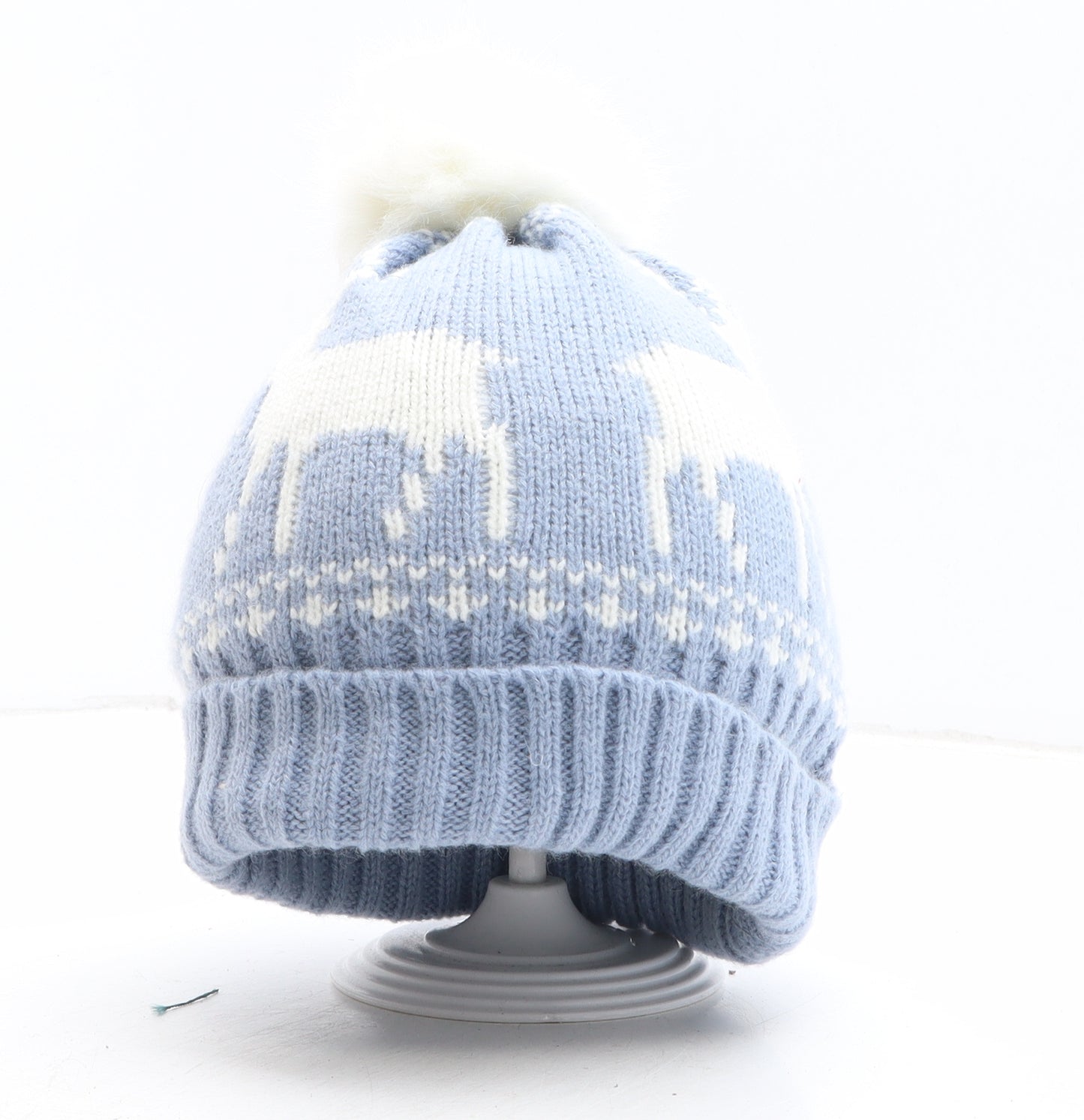 Marks and Spencer Womens Blue Geometric Acrylic Bobble Hat One Size - Christmas Icons