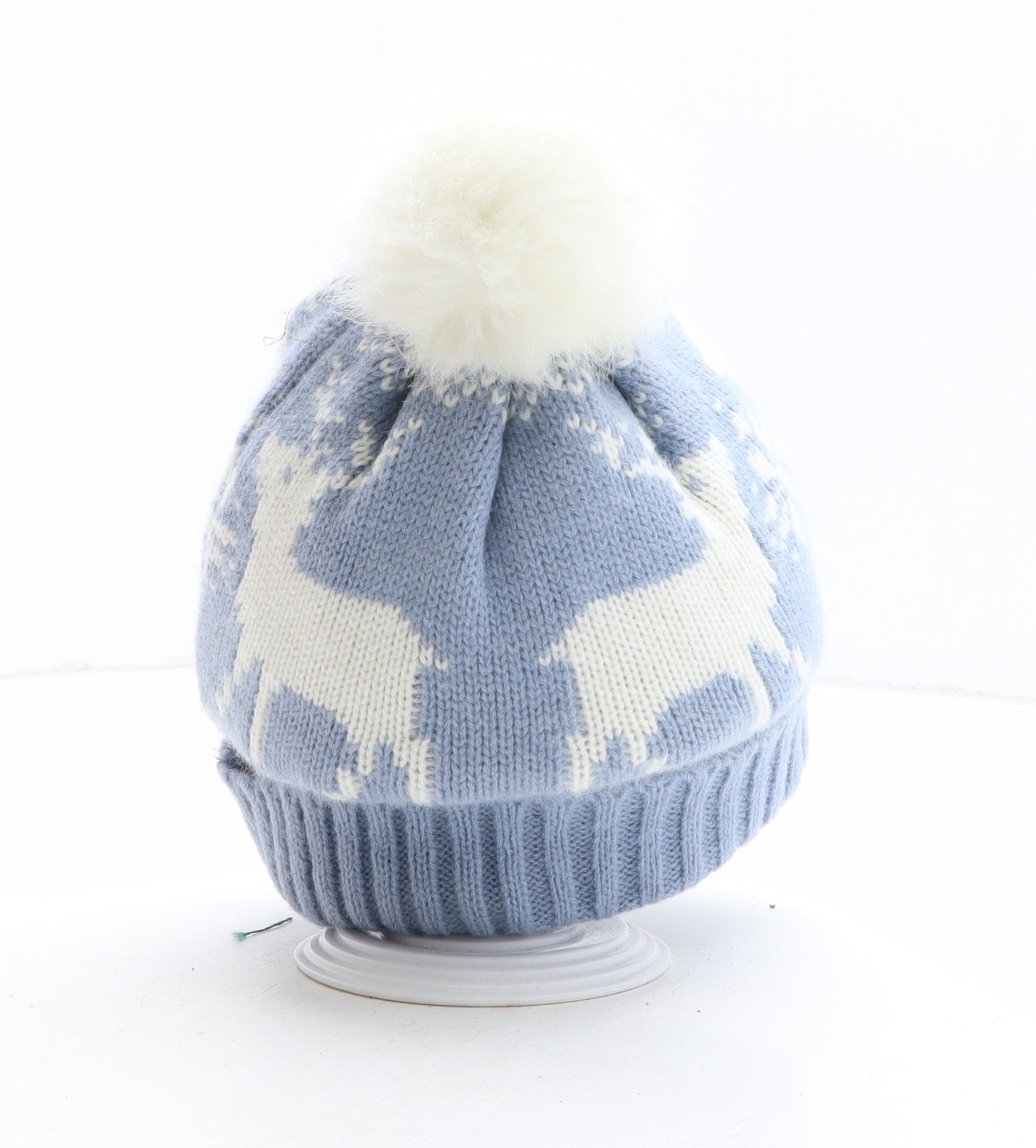 Marks and Spencer Womens Blue Geometric Acrylic Bobble Hat One Size - Christmas Icons