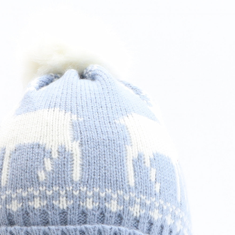 Marks and Spencer Womens Blue Geometric Acrylic Bobble Hat One Size - Christmas Icons