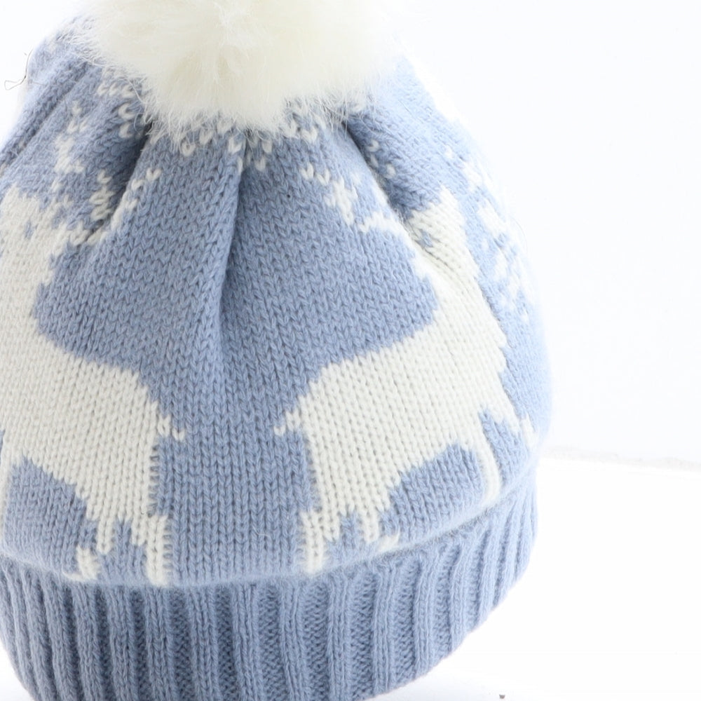 Marks and Spencer Womens Blue Geometric Acrylic Bobble Hat One Size - Christmas Icons