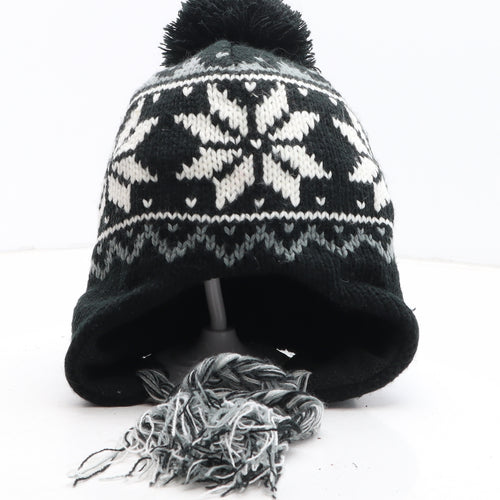 Peacocks Womens Black Fair Isle Acrylic Bonnet One Size - Christmas Icons