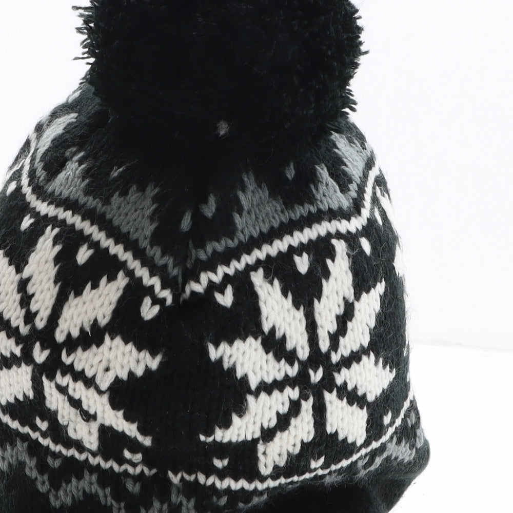 Peacocks Womens Black Fair Isle Acrylic Bonnet One Size - Christmas Icons