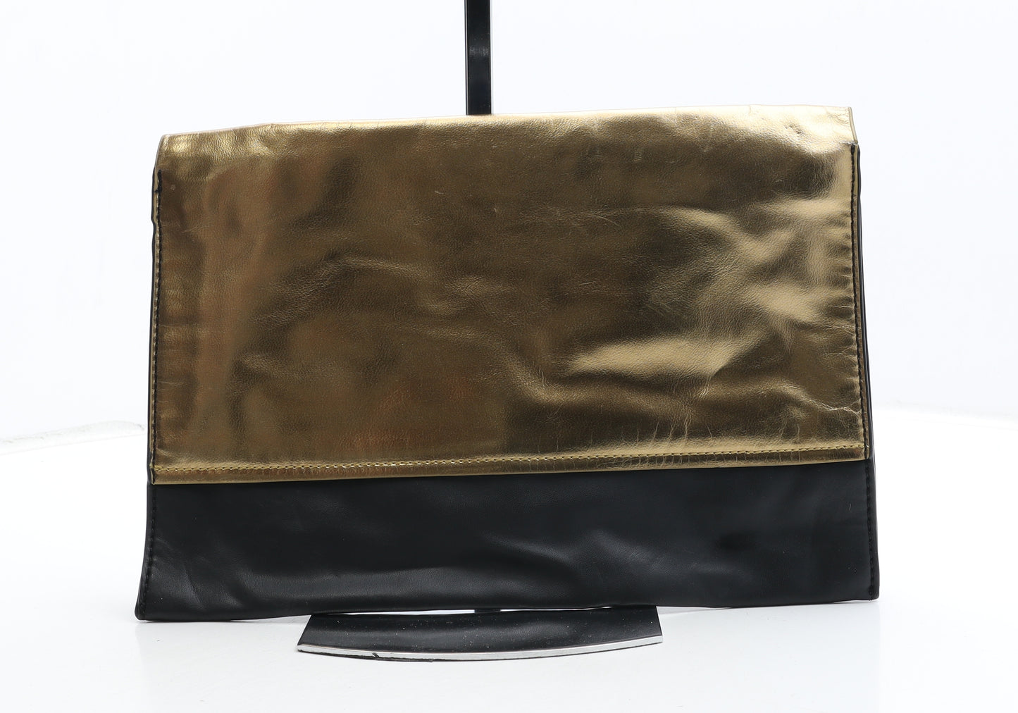Zara Womens Gold Colorblock Polyurethane Clutch Size Small