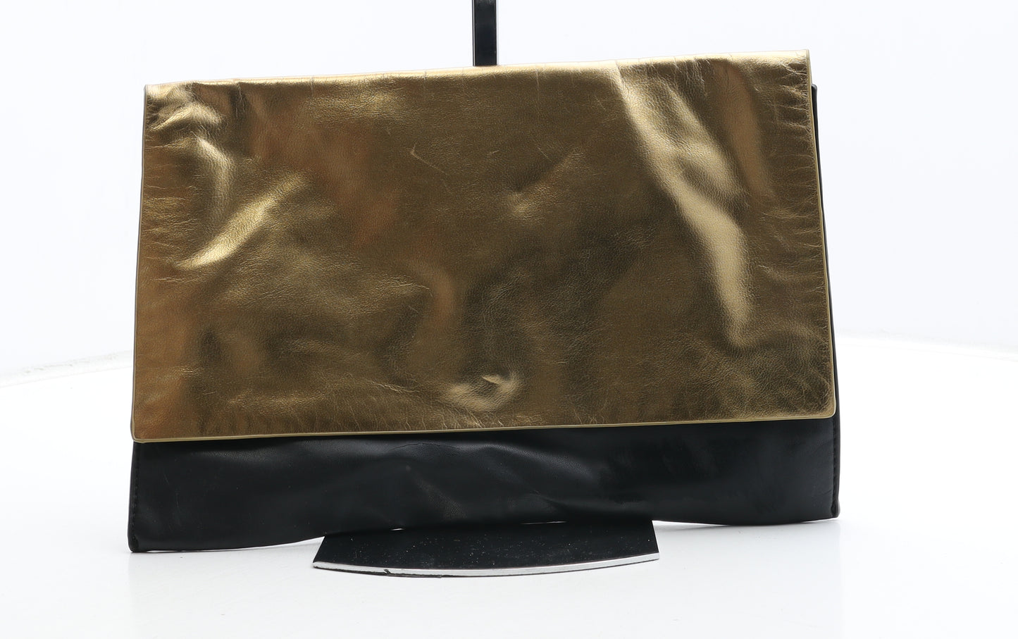 Zara Womens Gold Colorblock Polyurethane Clutch Size Small