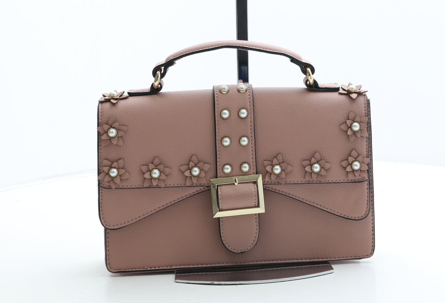 Bessie Womens Pink Polyurethane Crossbody Size Small - Flower Detail