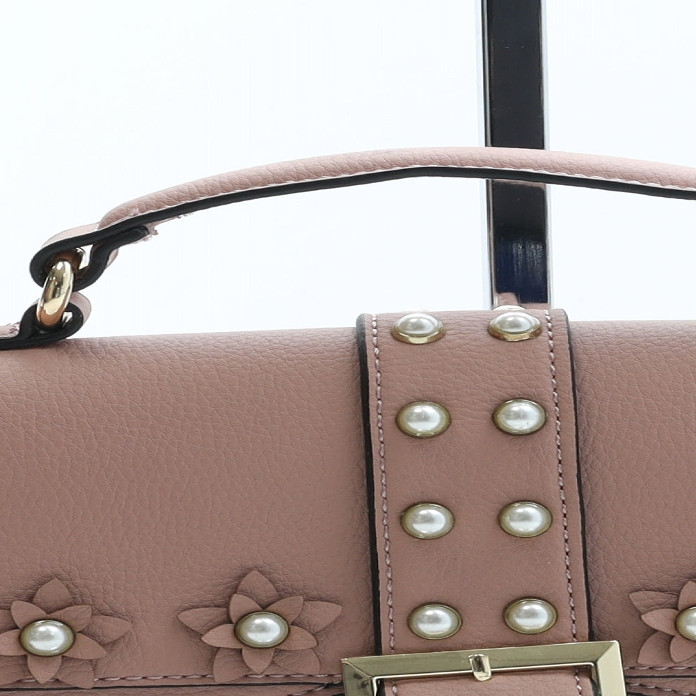 Bessie Womens Pink Polyurethane Crossbody Size Small - Flower Detail