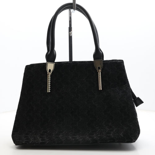 Moda Womens Black Geometric Polyurethane Top Handle Bag Size Medium