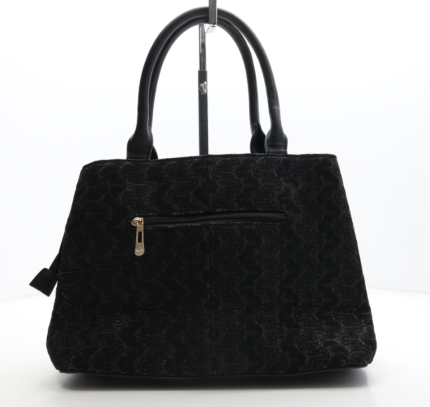 Moda Womens Black Geometric Polyurethane Top Handle Bag Size Medium