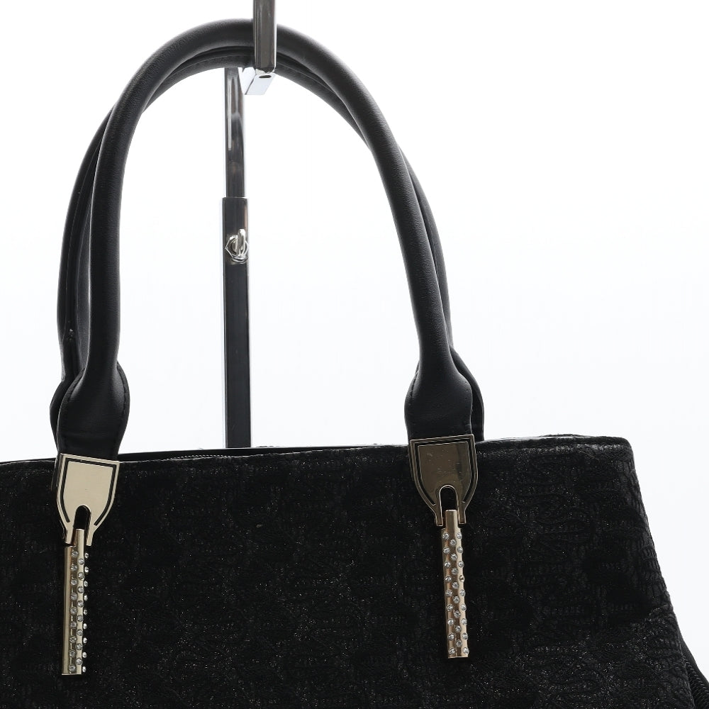 Moda Womens Black Geometric Polyurethane Top Handle Bag Size Medium