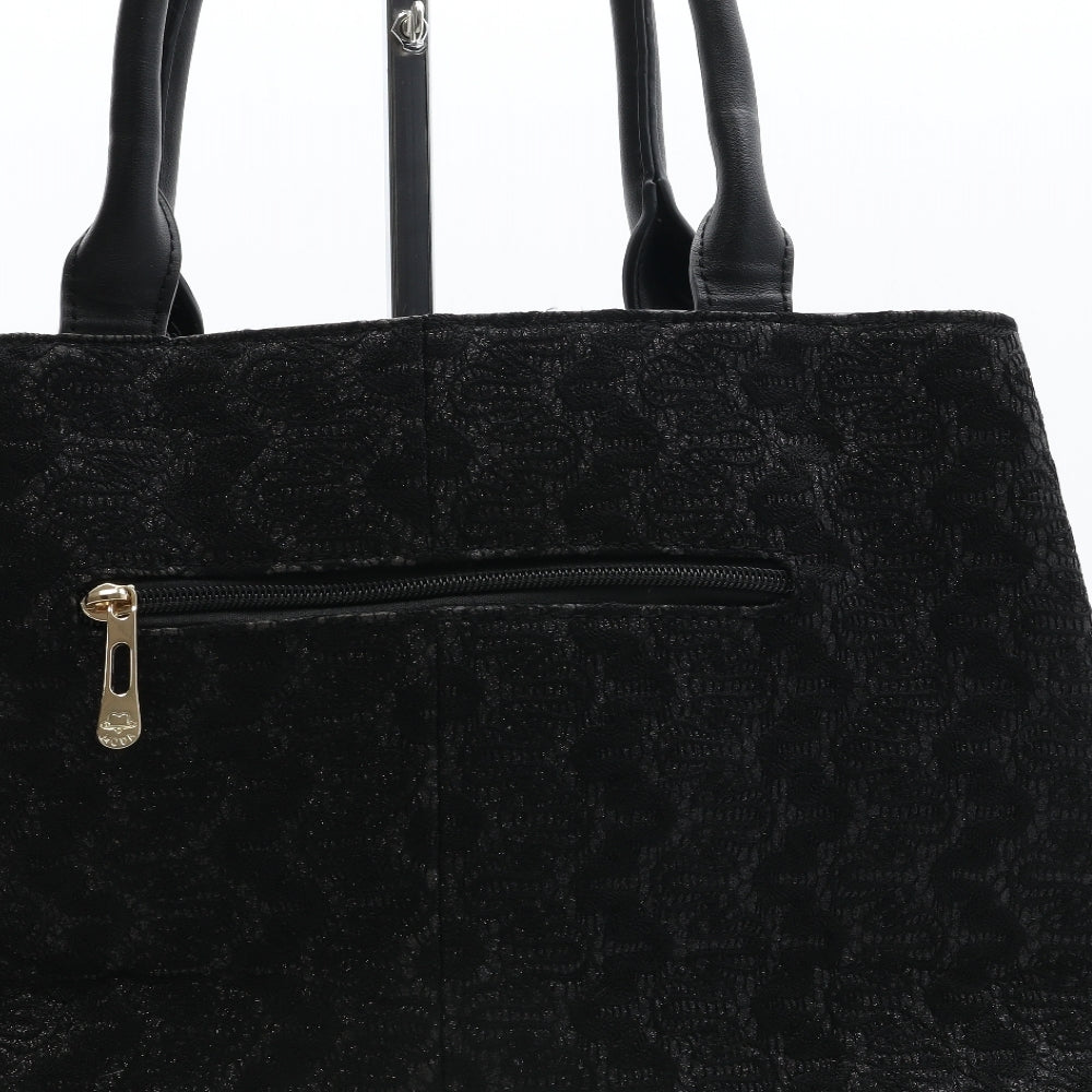 Moda Womens Black Geometric Polyurethane Top Handle Bag Size Medium