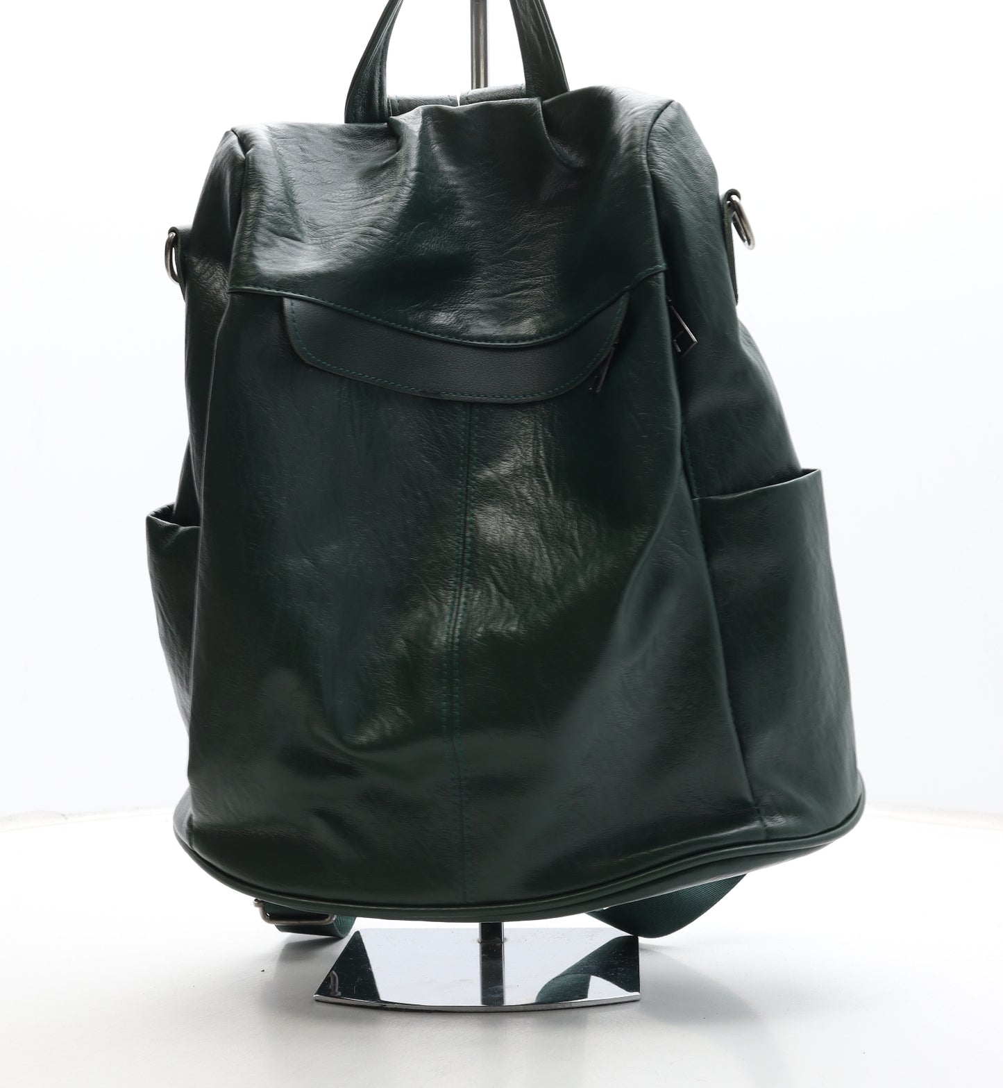 Preworn Womens Green Polyurethane Backpack Size Medium