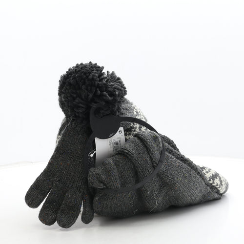 Marks and Spencer Boys Grey Fair Isle Acrylic Bobble Hat Size S