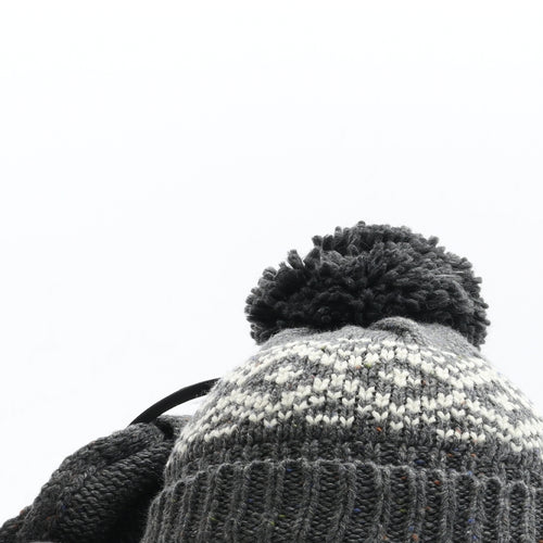 Marks and Spencer Boys Grey Fair Isle Acrylic Bobble Hat Size S