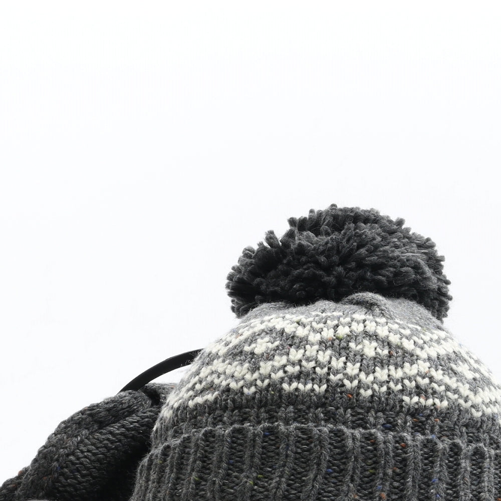 Marks and Spencer Boys Grey Fair Isle Acrylic Bobble Hat Size S