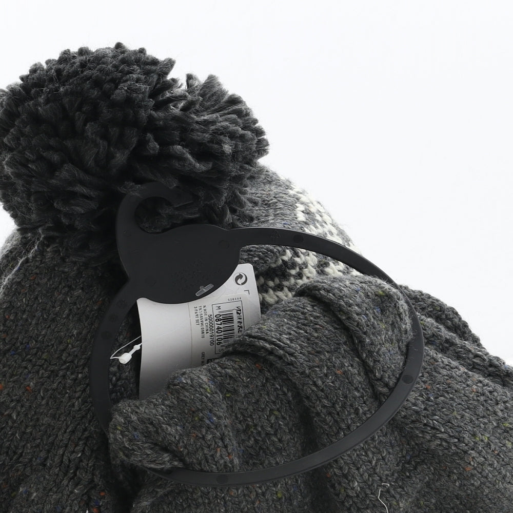 Marks and Spencer Boys Grey Fair Isle Acrylic Bobble Hat Size S