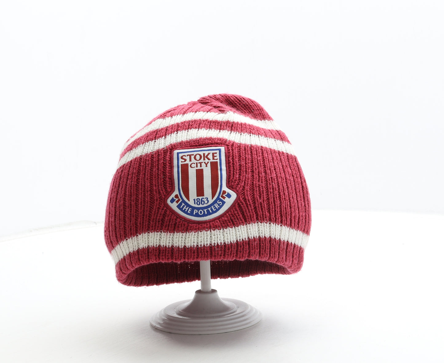Stoke City Mens Red Striped Acrylic Beanie One Size