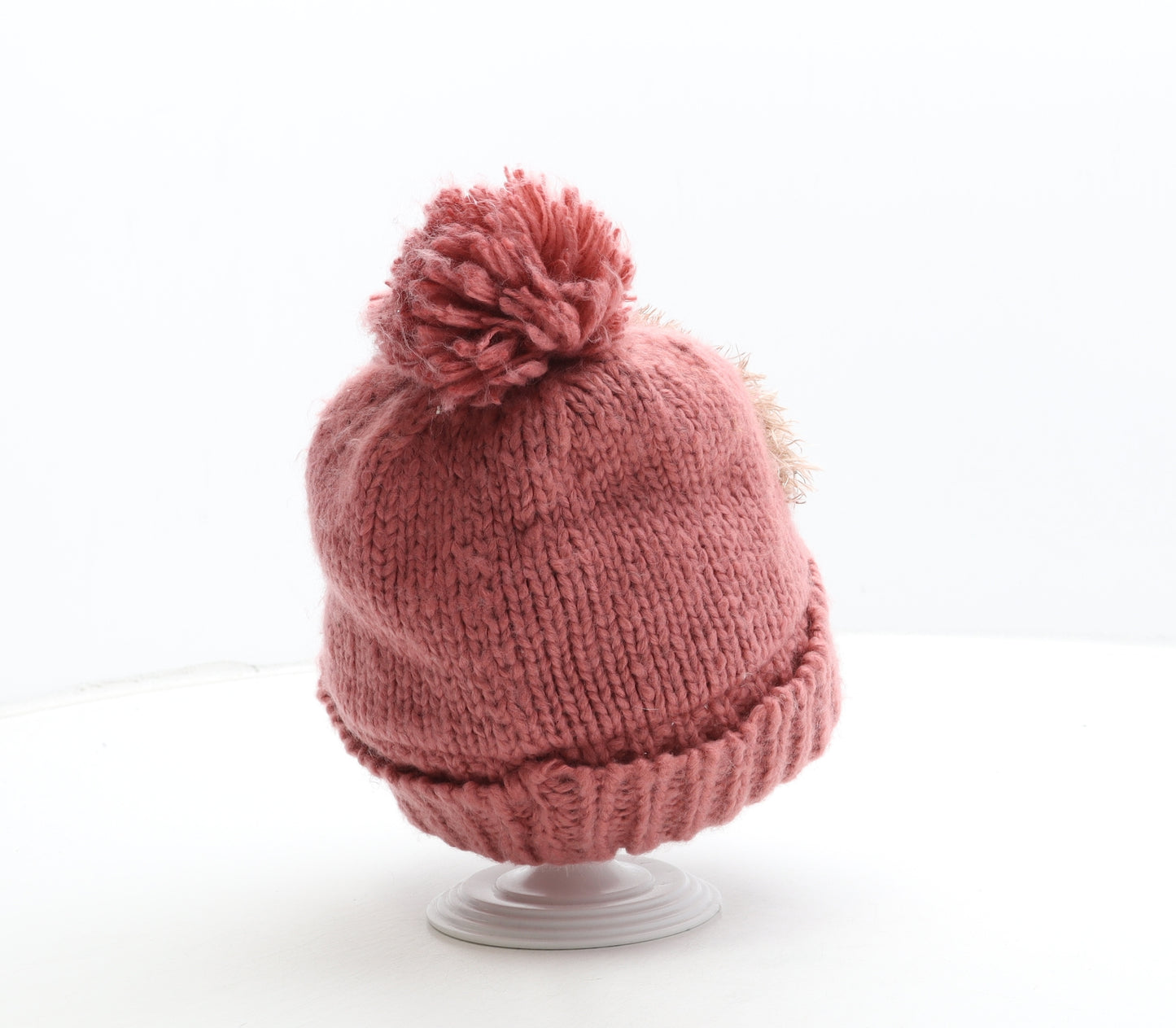 NEXT Girls Pink Acrylic Bobble Hat Size S - Dog Detail
