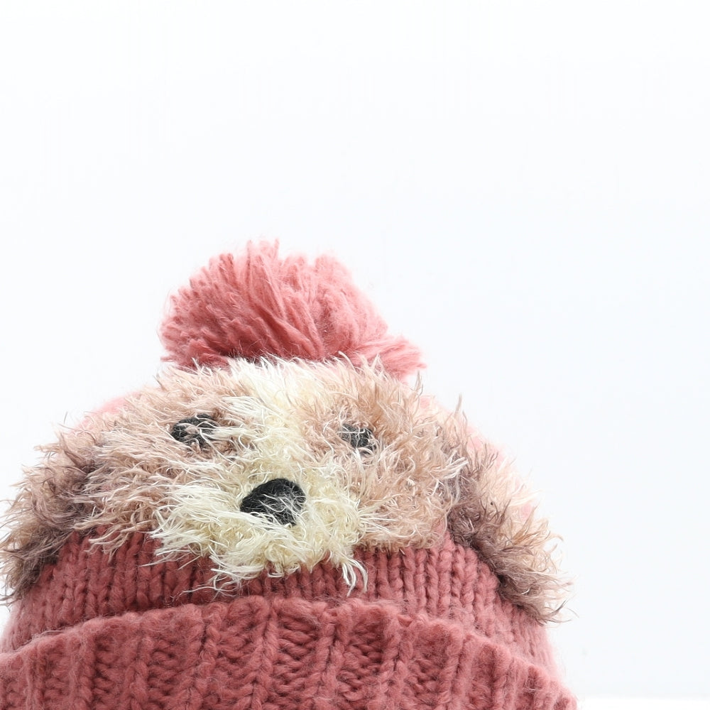 NEXT Girls Pink Acrylic Bobble Hat Size S - Dog Detail