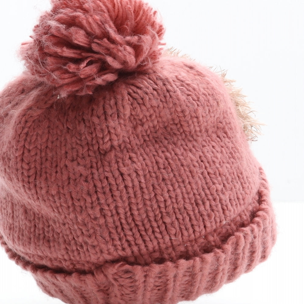 NEXT Girls Pink Acrylic Bobble Hat Size S - Dog Detail