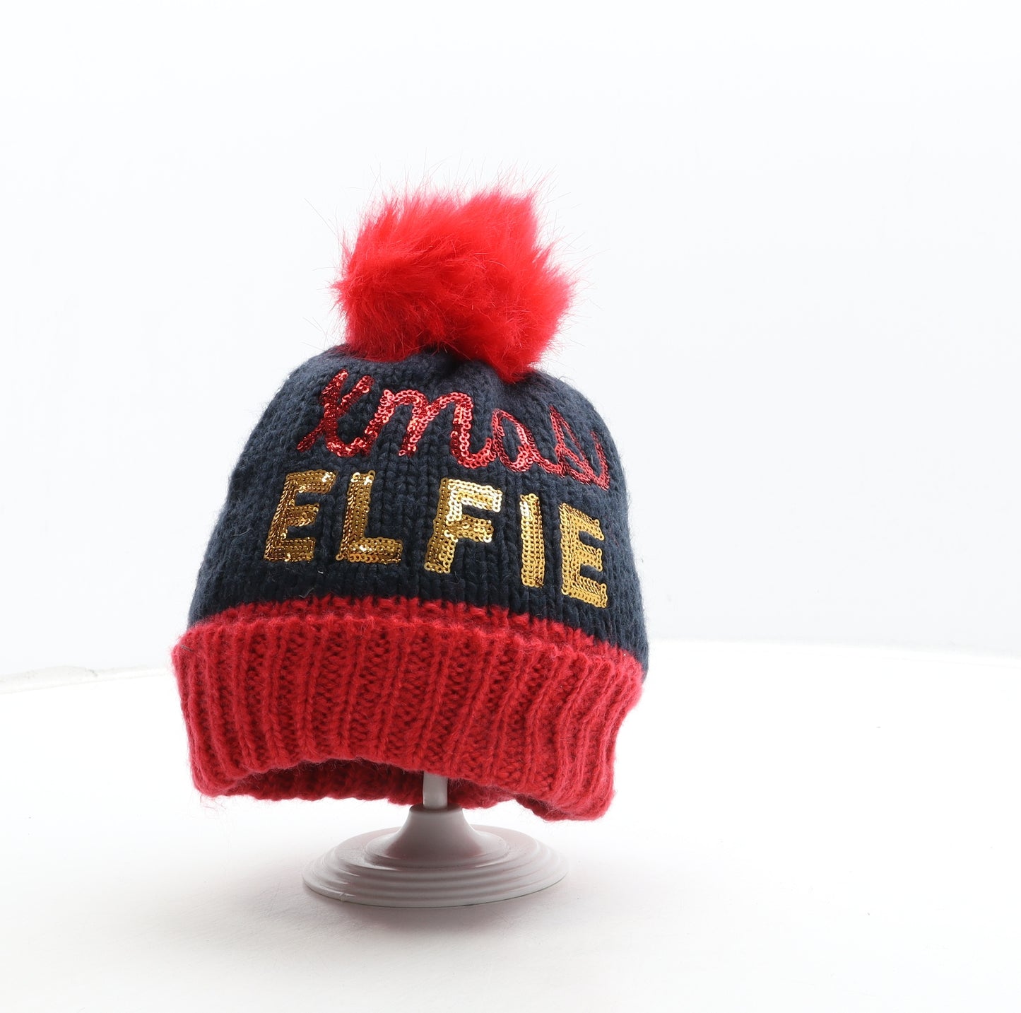 TU Womens Blue Acrylic Bobble Hat One Size - Xmas Elfie