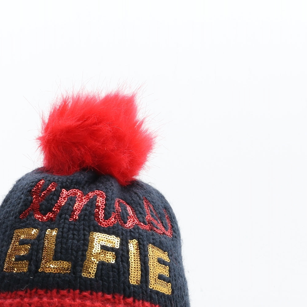 TU Womens Blue Acrylic Bobble Hat One Size - Xmas Elfie