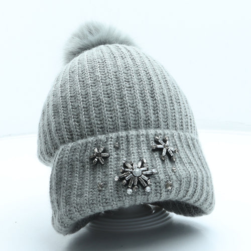 Victoria's Secret Womens Grey Acrylic Bobble Hat One Size - Pom Pom