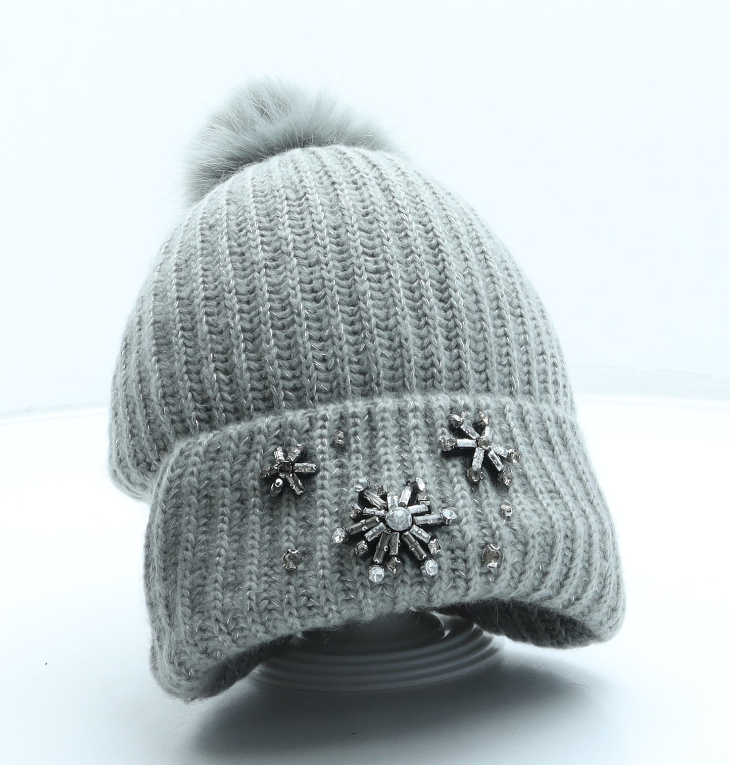 Victoria's Secret Womens Grey Acrylic Bobble Hat One Size - Pom Pom