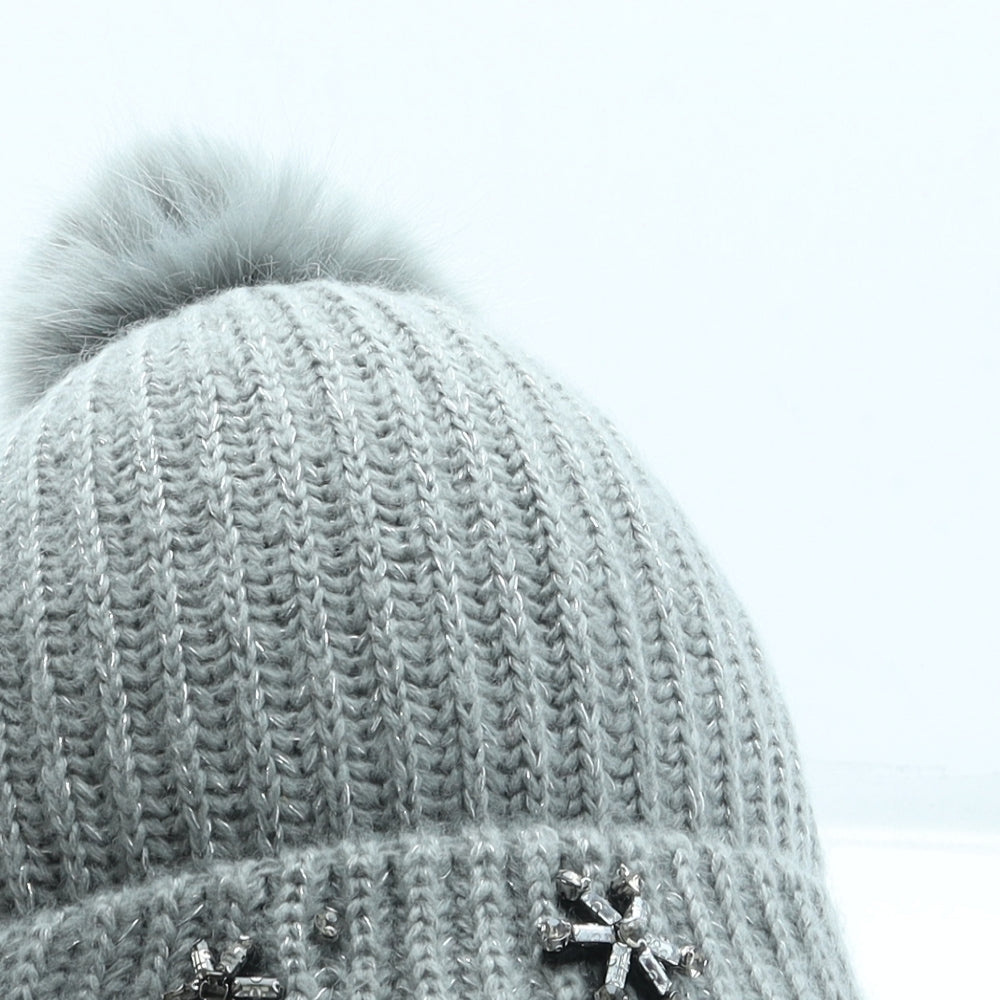 Victoria's Secret Womens Grey Acrylic Bobble Hat One Size - Pom Pom