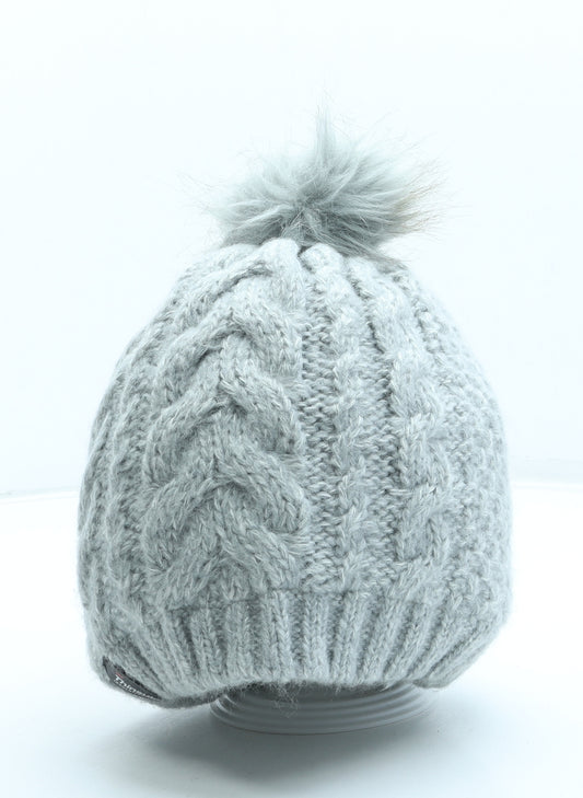 George Womens Grey Acrylic Bobble Hat One Size - Pom Pom