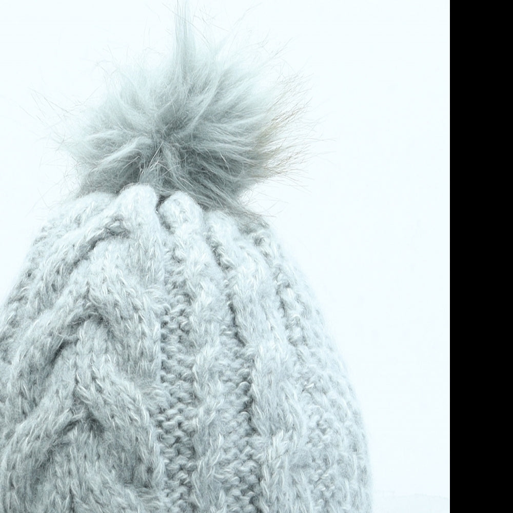 George Womens Grey Acrylic Bobble Hat One Size - Pom Pom