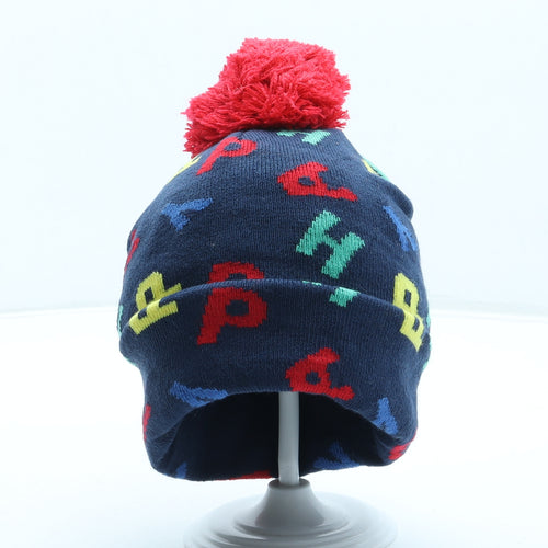 Primark Boys Blue Geometric Acrylic Bobble Hat One Size - Pom Pom