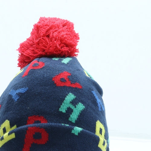 Primark Boys Blue Geometric Acrylic Bobble Hat One Size - Pom Pom