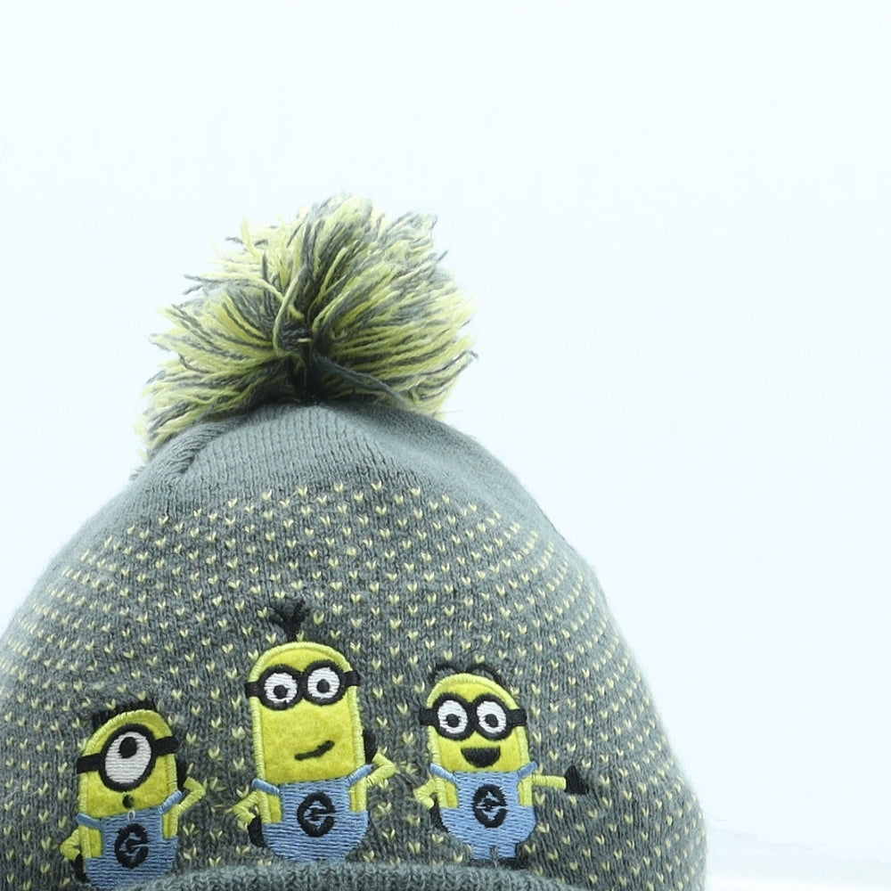 BHS Boys Grey Geometric Acrylic Bobble Hat Size L - Minions