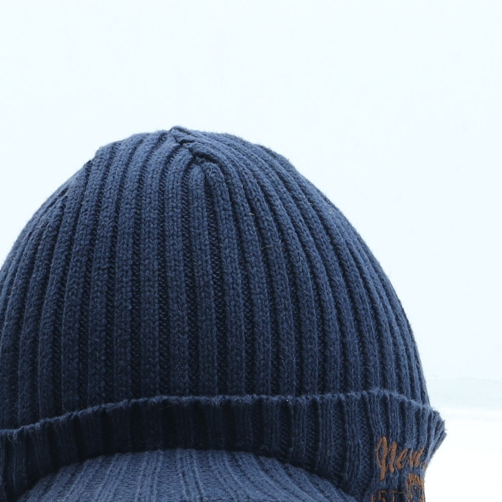 NEXT Boys Blue Cotton Beanie One Size - Peak front