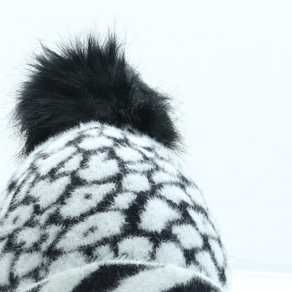 George Womens Black Animal Print Polyamide Bobble Hat One Size - Pom Pom