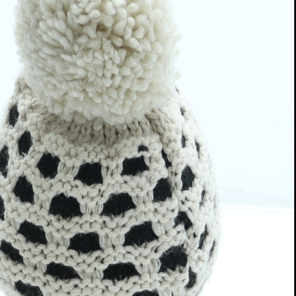 F&F Girls Beige Geometric Acrylic Bobble Hat One Size - Pom Pom